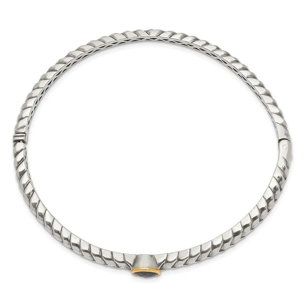 Sterling Silver w/14k Antiqued 6mm Onyx Bangle Bracelet