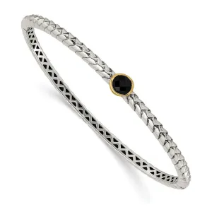 Sterling Silver w/14k Antiqued 6mm Onyx Bangle Bracelet