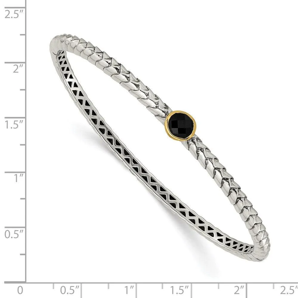 Sterling Silver w/14k Antiqued 6mm Onyx Bangle Bracelet