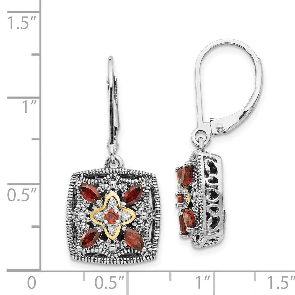 Sterling Silver w/14k Diamond & Garnet Earrings