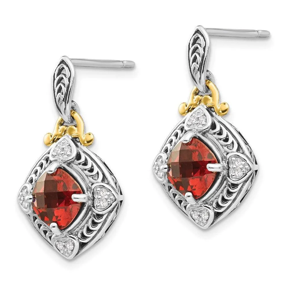 Sterling Silver w/14k Diamond & Garnet Earrings
