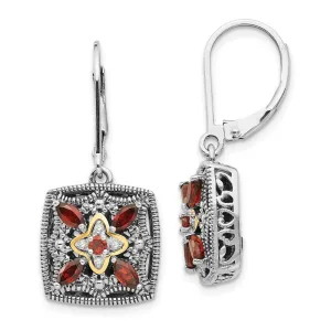 Sterling Silver w/14k Diamond & Garnet Earrings