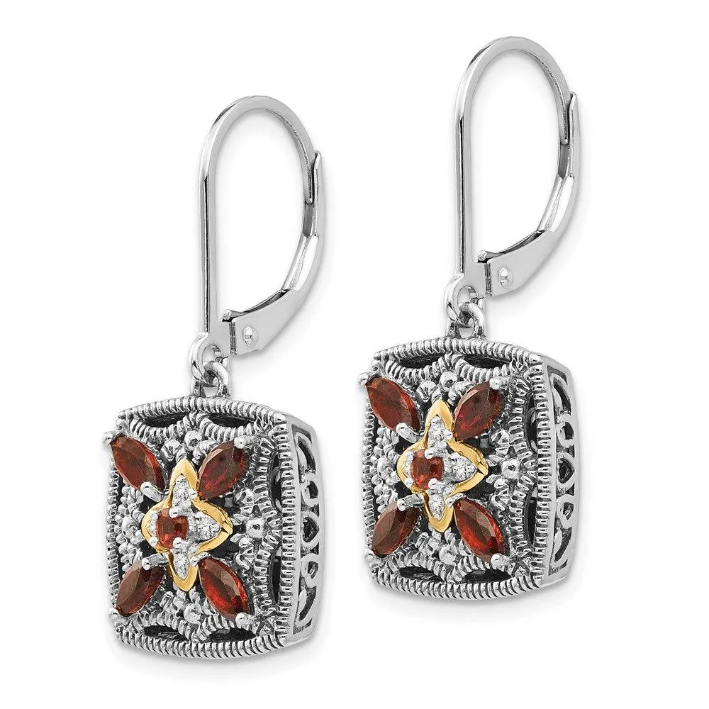 Sterling Silver w/14k Diamond & Garnet Earrings