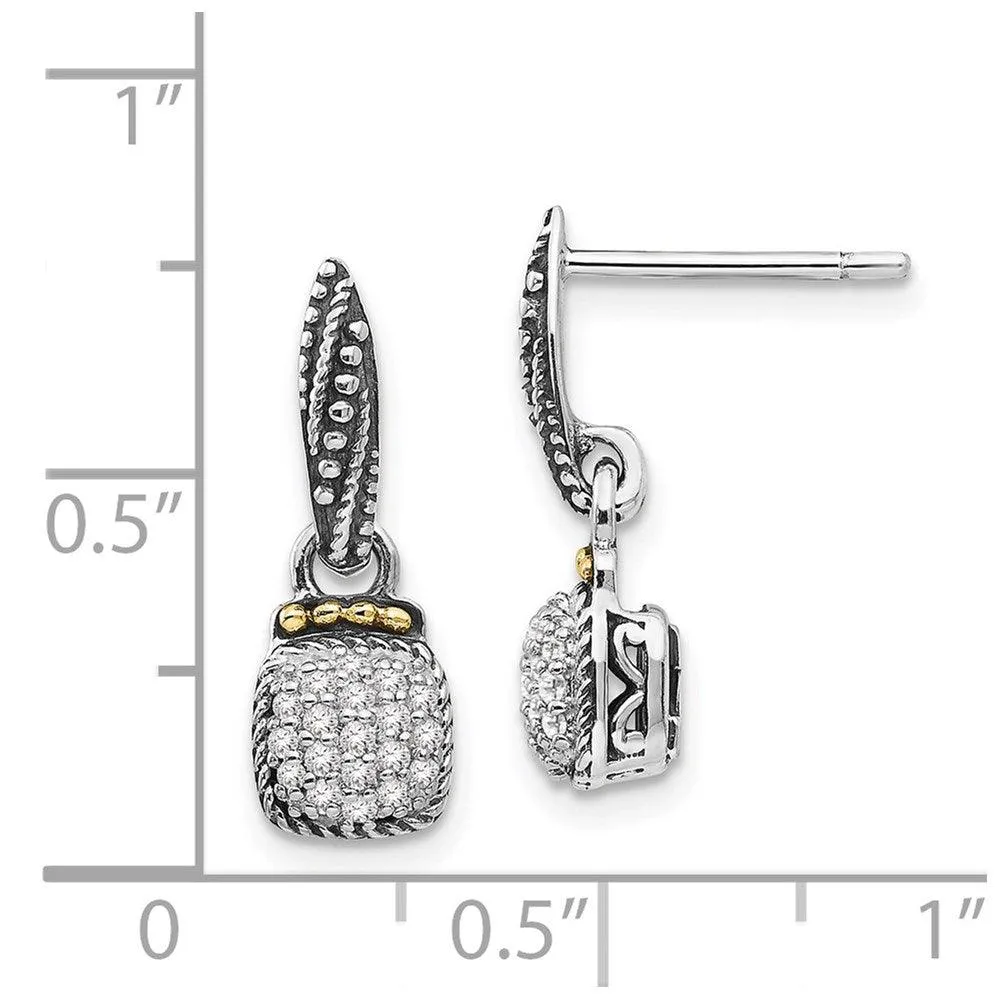 Sterling Silver w/14k Diamond Dangle Post Earrings