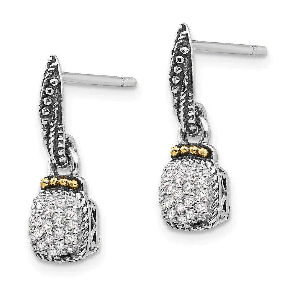 Sterling Silver w/14k Diamond Dangle Post Earrings