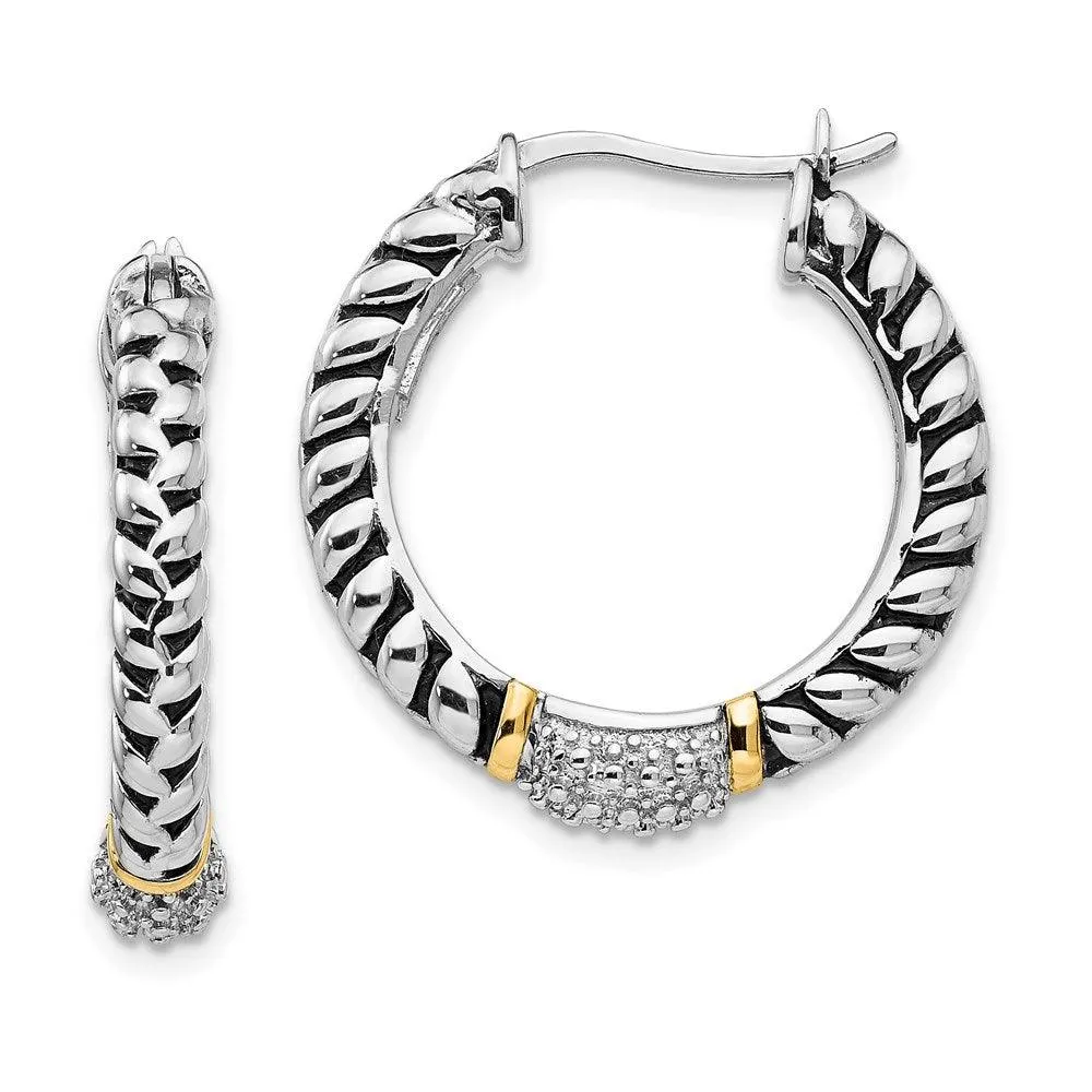 Sterling Silver w/14k Diamond Hoop Earrings