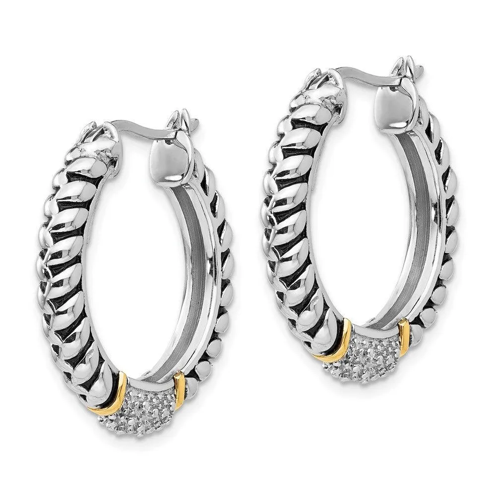 Sterling Silver w/14k Diamond Hoop Earrings