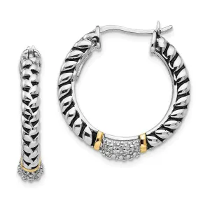 Sterling Silver w/14k Diamond Hoop Earrings