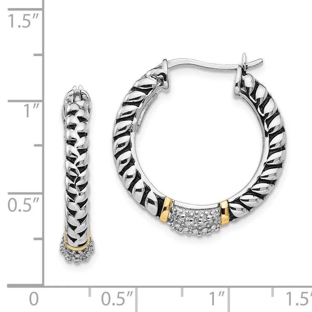 Sterling Silver w/14k Diamond Hoop Earrings
