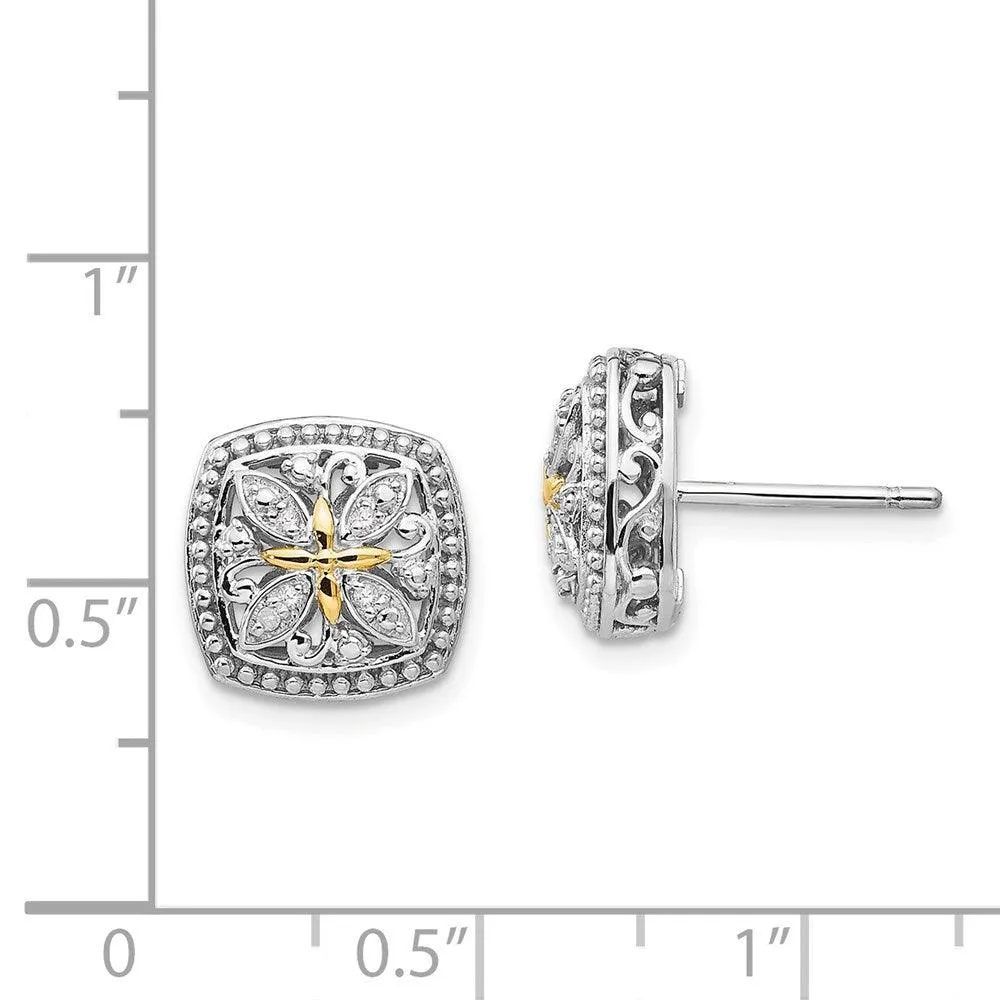 Sterling Silver w/14k Diamond Post Earrings