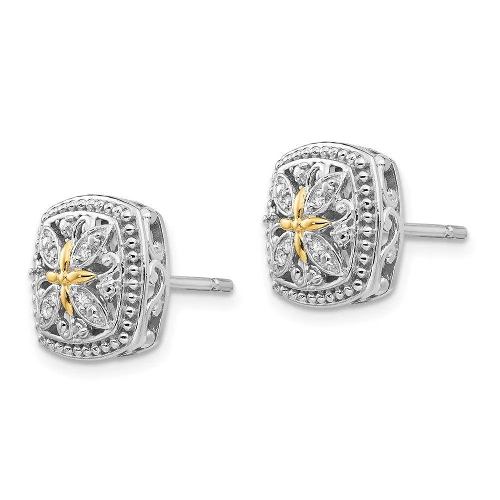 Sterling Silver w/14k Diamond Post Earrings