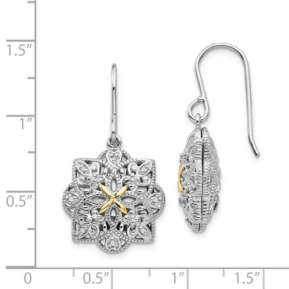 Sterling Silver w/14k Diamond Vintage Earrings