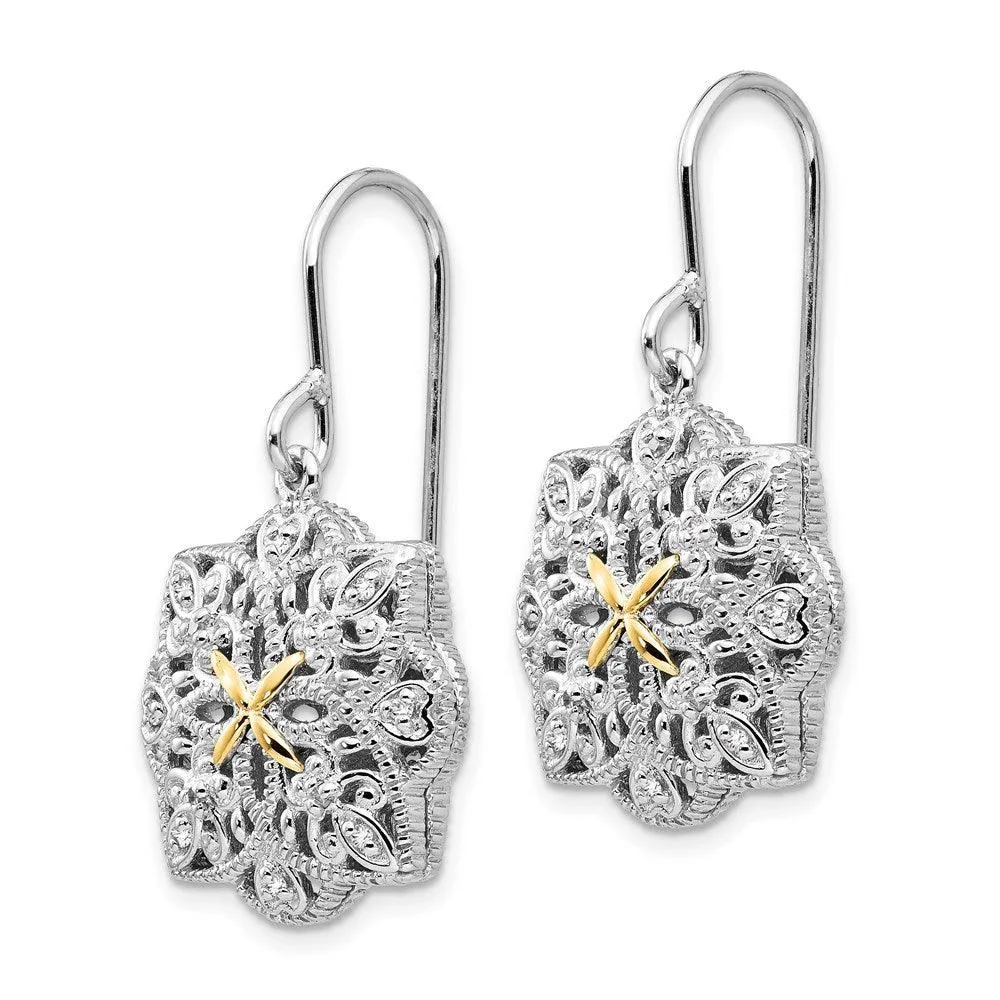 Sterling Silver w/14k Diamond Vintage Earrings