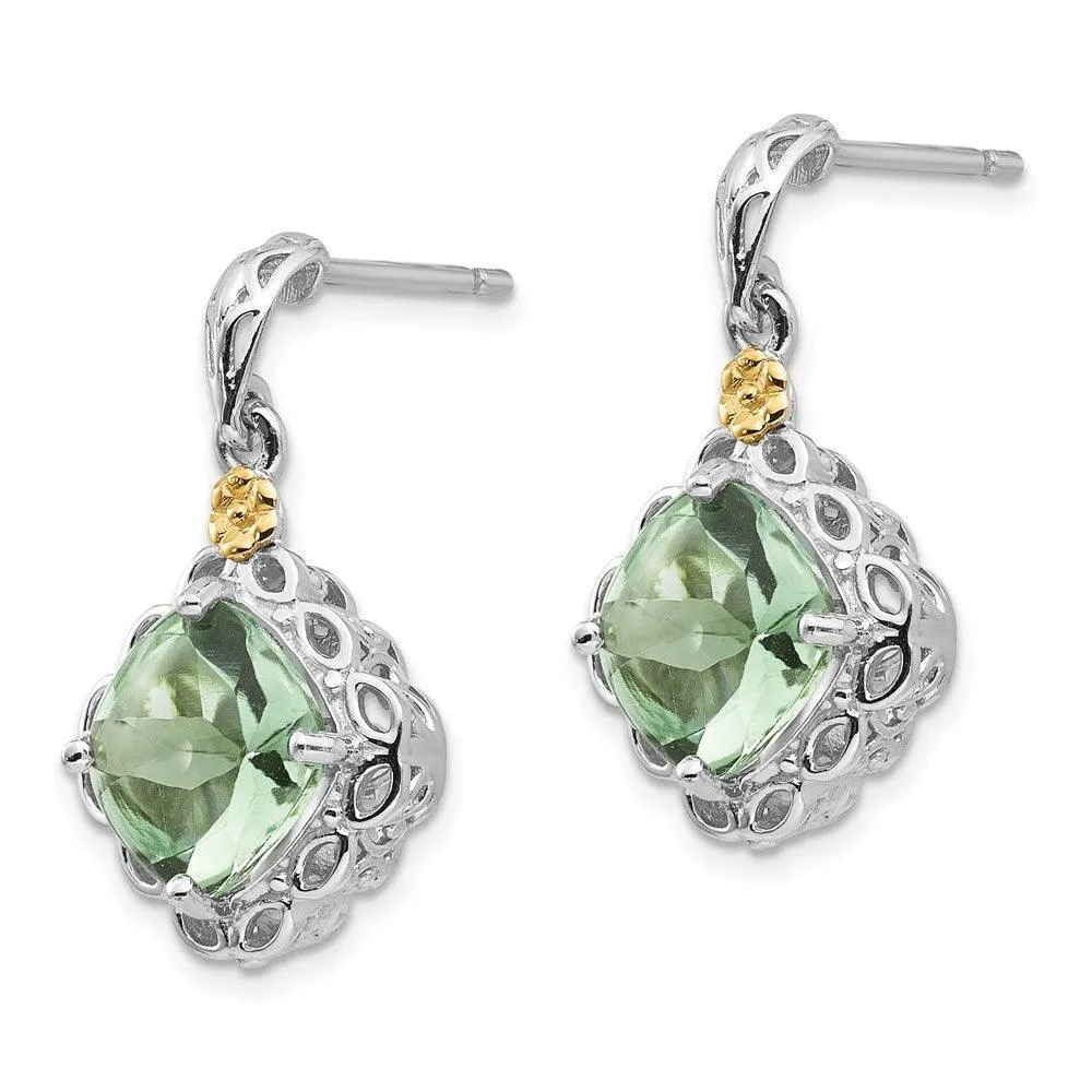 Sterling Silver w/14k Green Quartz Earrings