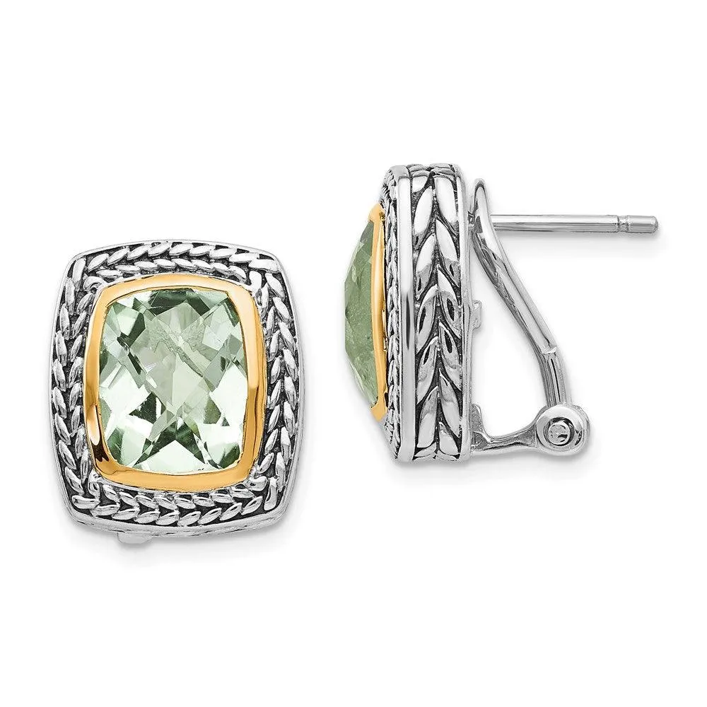 Sterling Silver w/14k Green Quartz Earrings