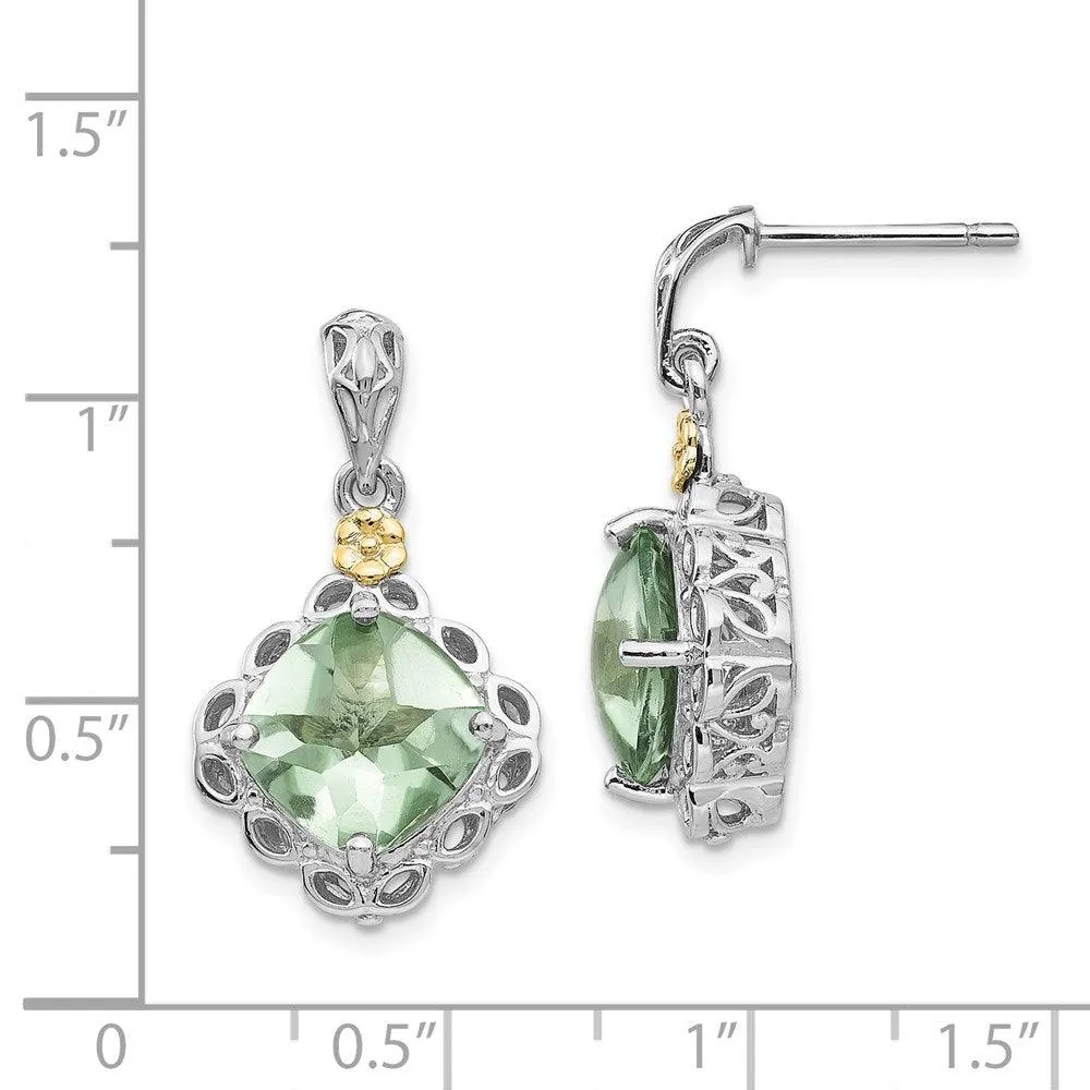 Sterling Silver w/14k Green Quartz Earrings