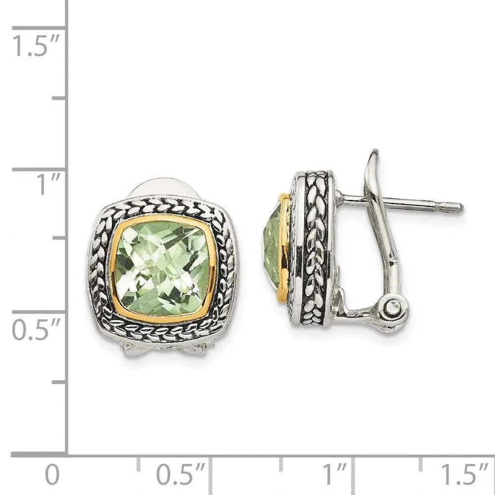 Sterling Silver w/14k Green Quartz Earrings