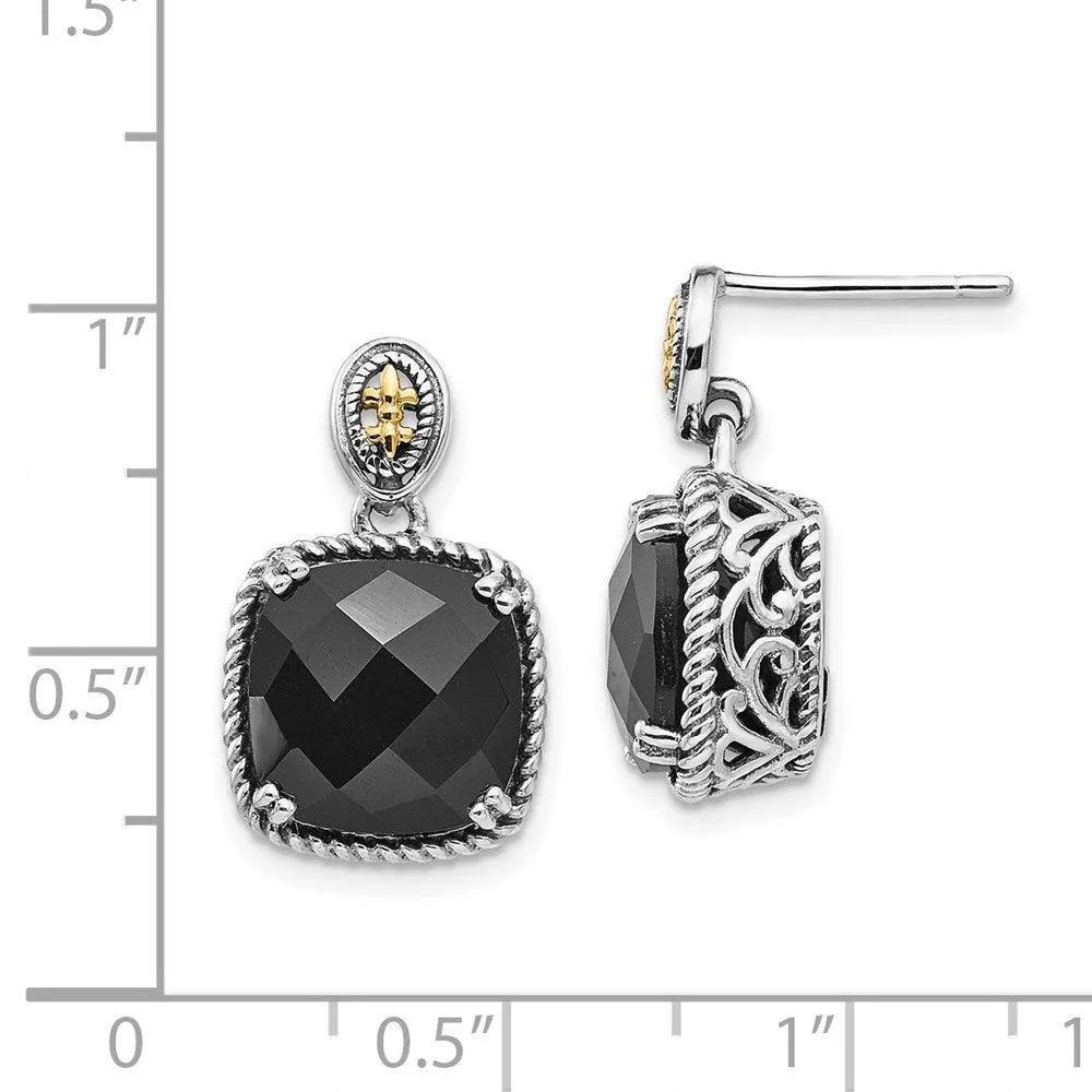 Sterling Silver w/14k Onyx Dangle Post Earrings
