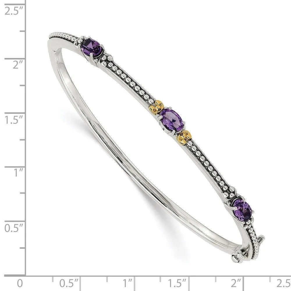 Sterling Silver w/14ky Amethyst Hinged Bangle