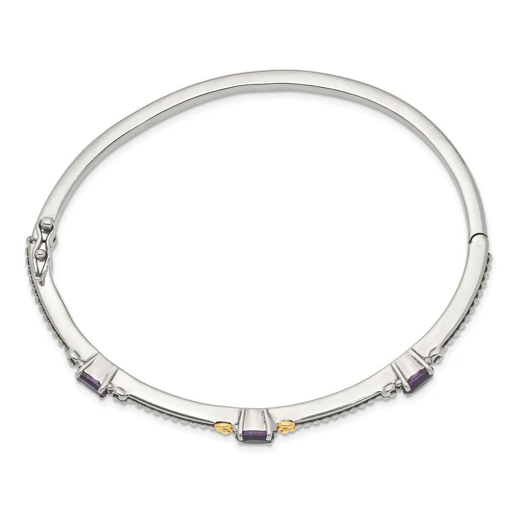 Sterling Silver w/14ky Amethyst Hinged Bangle