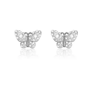 Sterling Silver White Enamel Butterfly Earrings