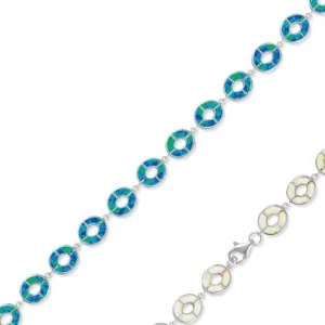 Sterling Silver White Inlay Opal Open Round Link Bracelet, 7"