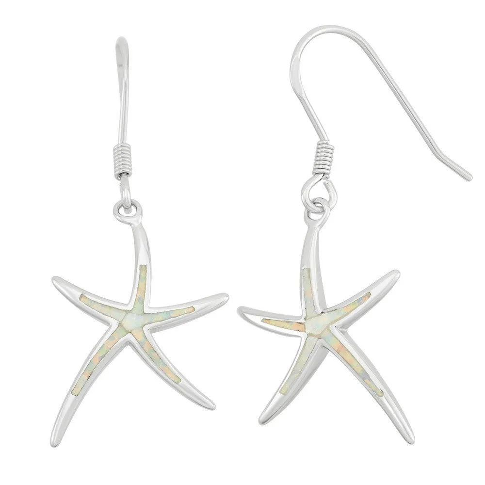 Sterling Silver White Inlay Opal Starfish Earrings