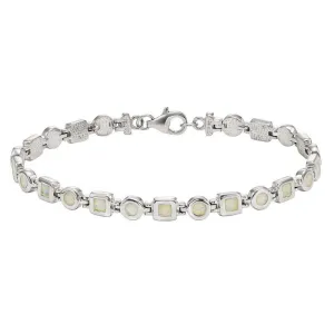 Sterling Silver White Opal Squares and Circles Link Bracelet, 7"