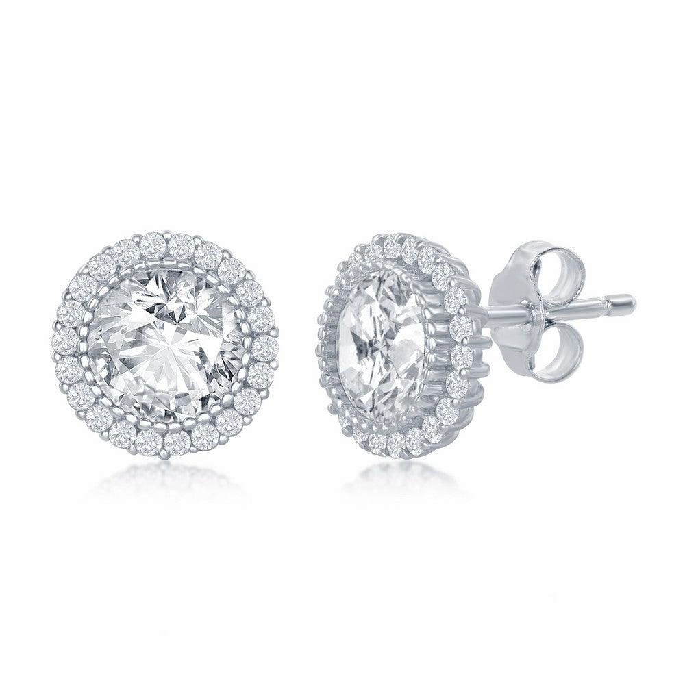 Sterling Silver 10mm Round CZ Halo Stud Earrings
