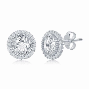 Sterling Silver 10mm Round CZ Halo Stud Earrings