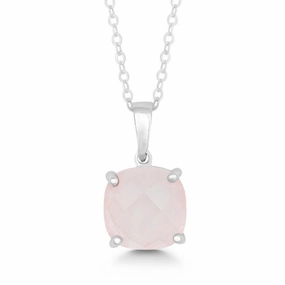 Sterling Silver 10mm Square Rose Quartz Pendant
