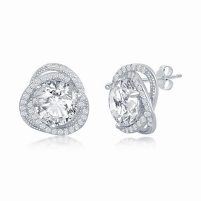 Sterling Silver 12mm Flower Design CZ Earrings