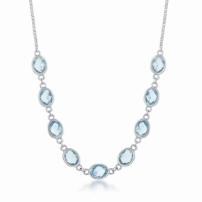 Sterling Silver 14.1cttw Blue Topaz Ovals; Linked Necklace
