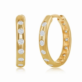Sterling Silver 18mm CZ Hoop Earrings - Gold Plated