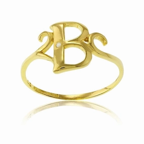 Sterling Silver 1 Micron GP Single CZ "B" Ring, Size 8