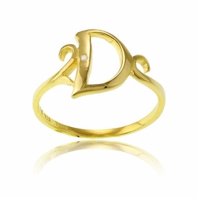 Sterling Silver 1 Micron GP Single CZ "D" Ring, Size 8