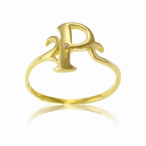 Sterling Silver 1 Micron GP Single CZ "P" Ring, Size 8