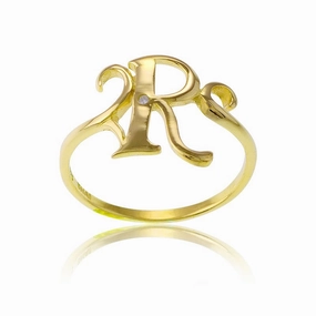 Sterling Silver 1 Micron GP Single CZ "R" Ring - W-9528