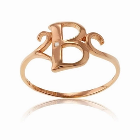 Sterling Silver 1 Micron Rose GP Single CZ "B" Ring, Size 8