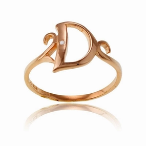 Sterling Silver 1 Micron Rose GP Single CZ "D" Ring, Size 8