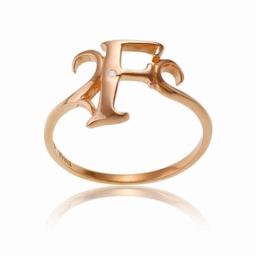 Sterling Silver 1 Micron Rose GP Single CZ "F" Ring - W-9520