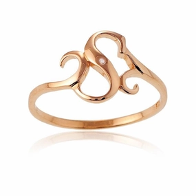 Sterling Silver 1 Micron Rose GP Single CZ "S" Ring, Size 8