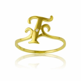 Sterling Silver 1 Micron Rose GP Single CZ "T" Ring, Size 8