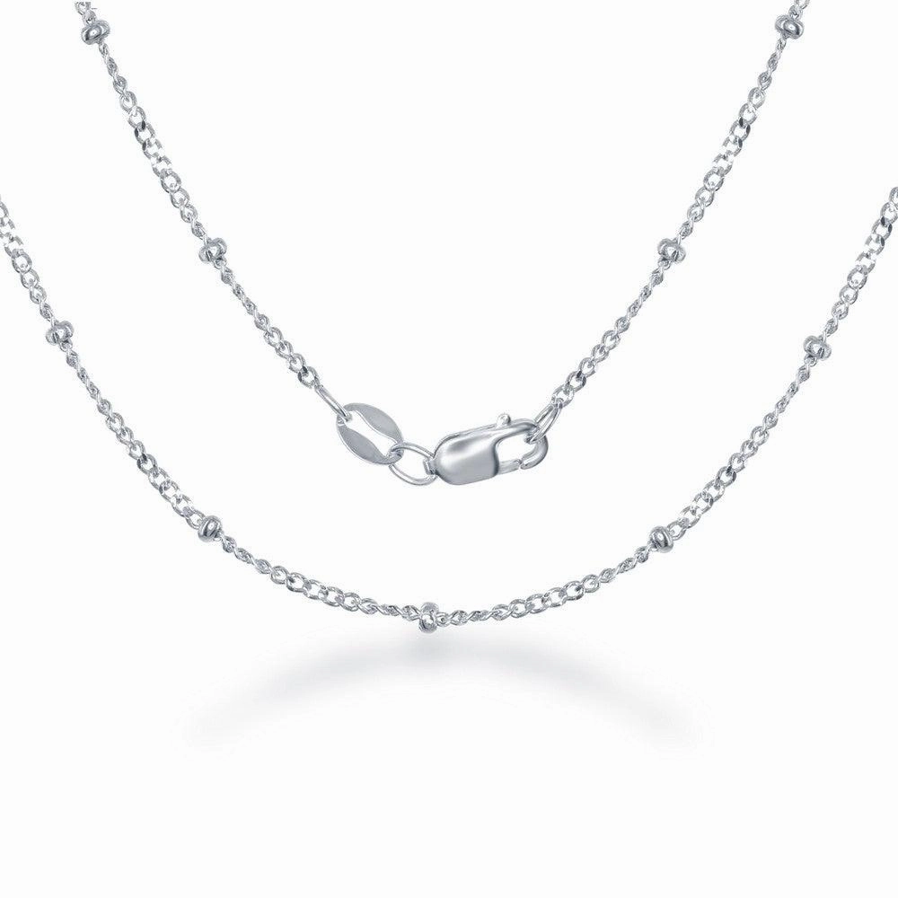 Sterling Silver 2.3mm Diamond Cut Cuban with Beads Chain, 18"