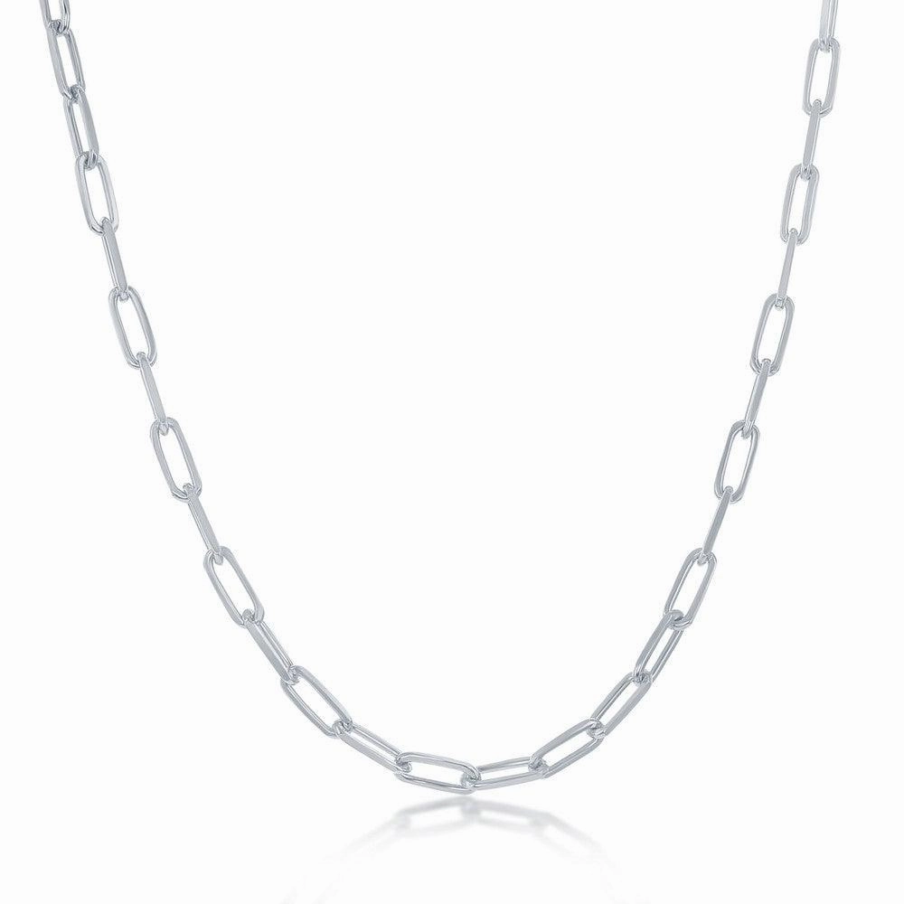 Sterling Silver 2.8mm Paper Clip Anklet - Rhodium Plated