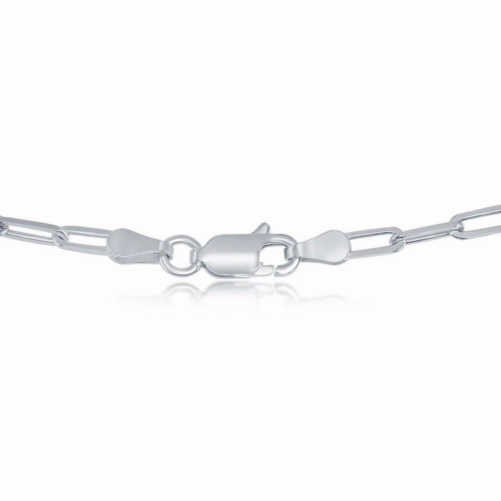 Sterling Silver 2.8mm Paper Clip Anklet - Rhodium Plated