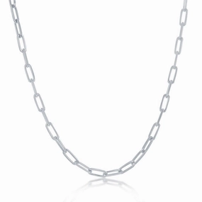 Sterling Silver 2.8mm Paper Clip Anklet - Rhodium Plated