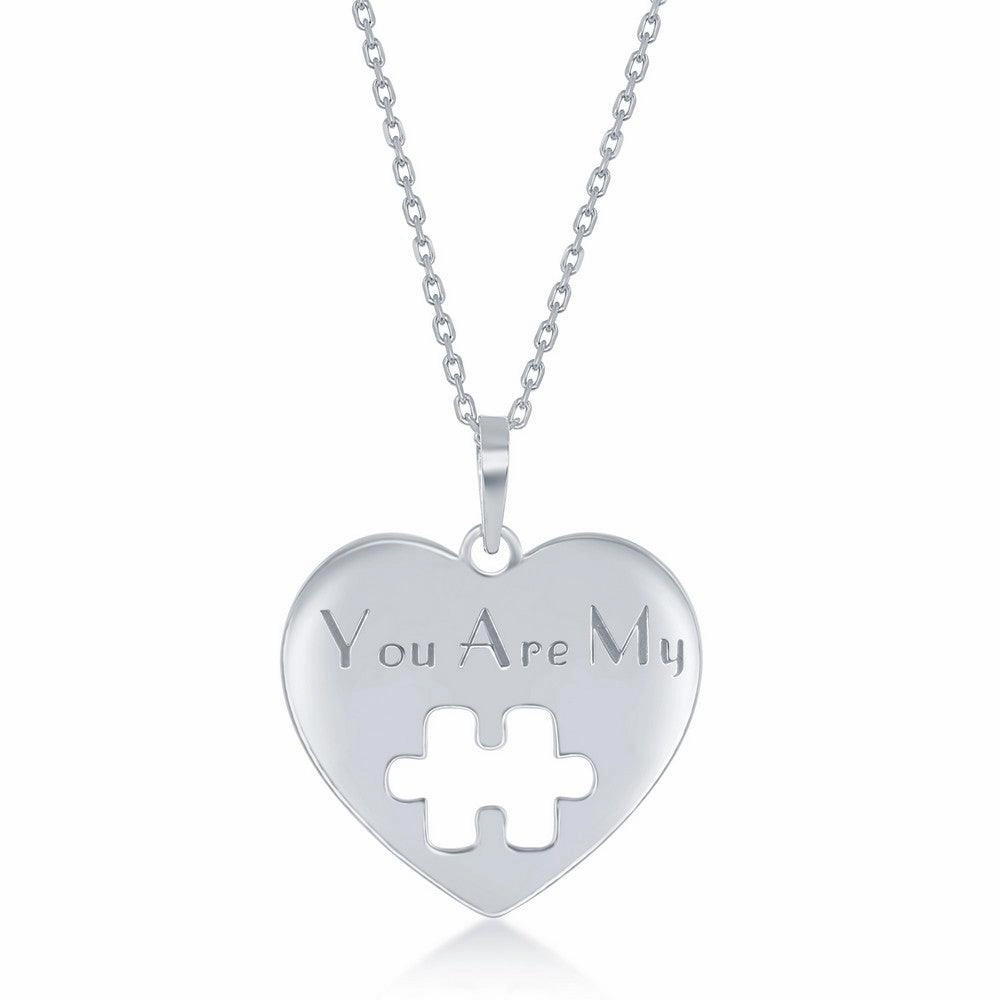 Sterling Silver 2PC; Puzzle Piece Necklace Set - 16 2 Inch You Are My Heart; 14 2 Puzzle Piece