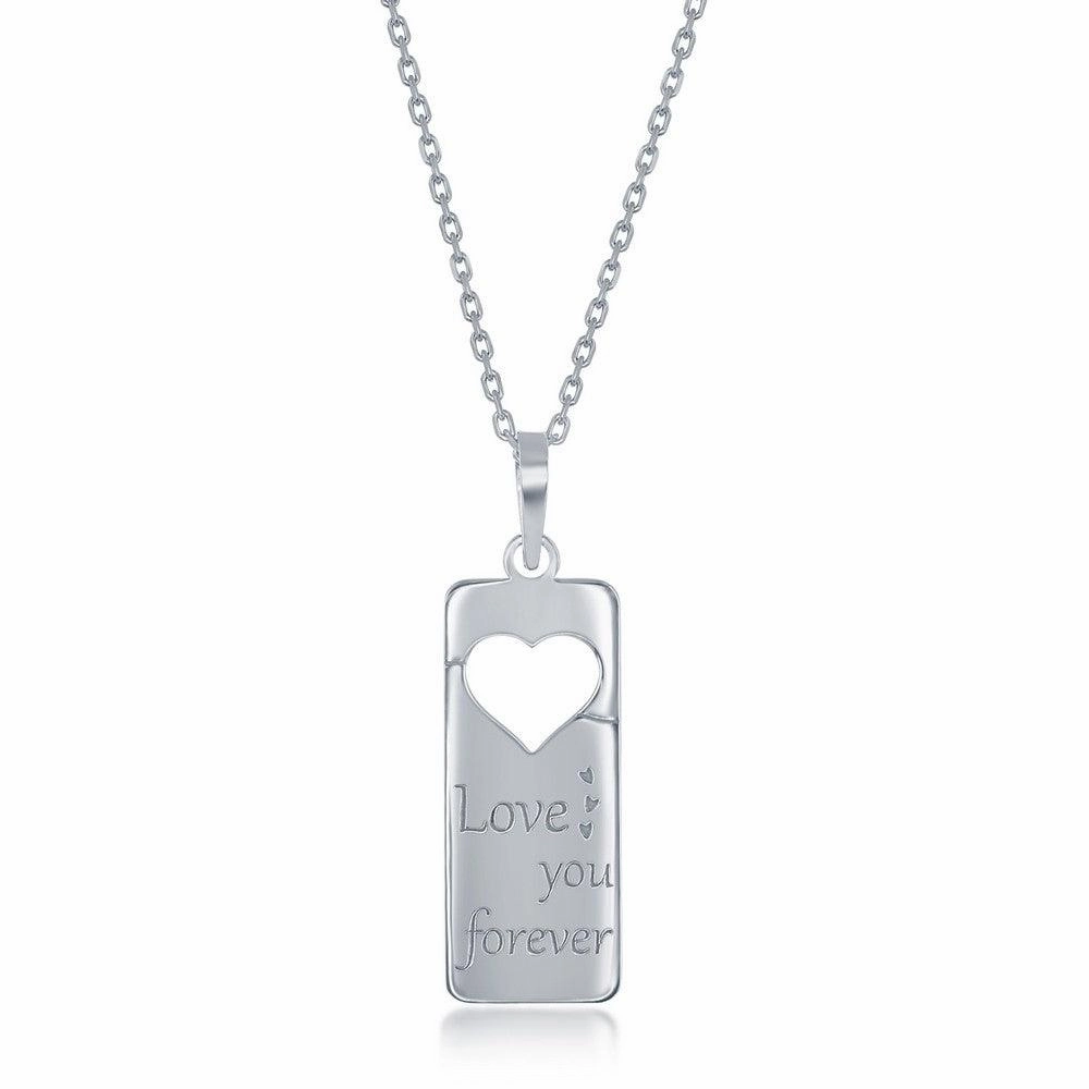 Sterling Silver 2PC Tag Heart Necklace Set - 16 2 Inch  Love You Forever Tag & 14 2 Mom Heart