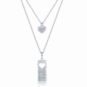 Sterling Silver 2PC Tag Heart Necklace Set - 16 2 Inch  Love You Forever Tag & 14 2 Mom Heart